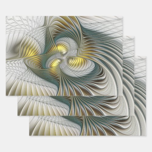 Nobly Golden Teal Abstract Fantasy Fractal Art Wrapping Paper Sheets