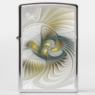 Nobly Golden Teal Abstract Fantasy Fractal Art Zippo Lighter