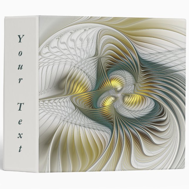 Nobly Golden Teal Abstract Fantasy Fractal Text 3 Ring Binder (Front/Spine)