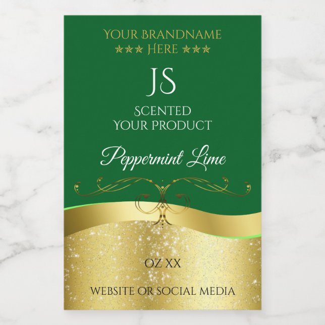 Nobly Wavy Gold Decor Dark Green Monogram Label (Single Label)