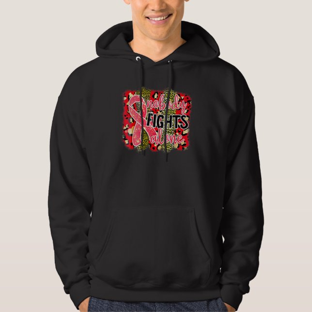 Nobody fight alone World Aids Day Awareness red ri Hoodie (Front)