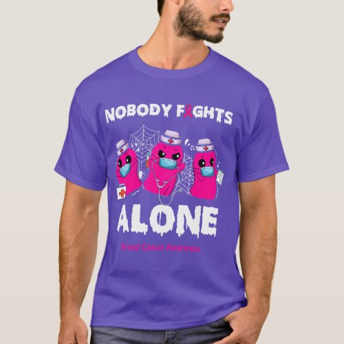 Nobody Fights Alone Boo Ghost Nurse Breast Cancer  T_Shirt