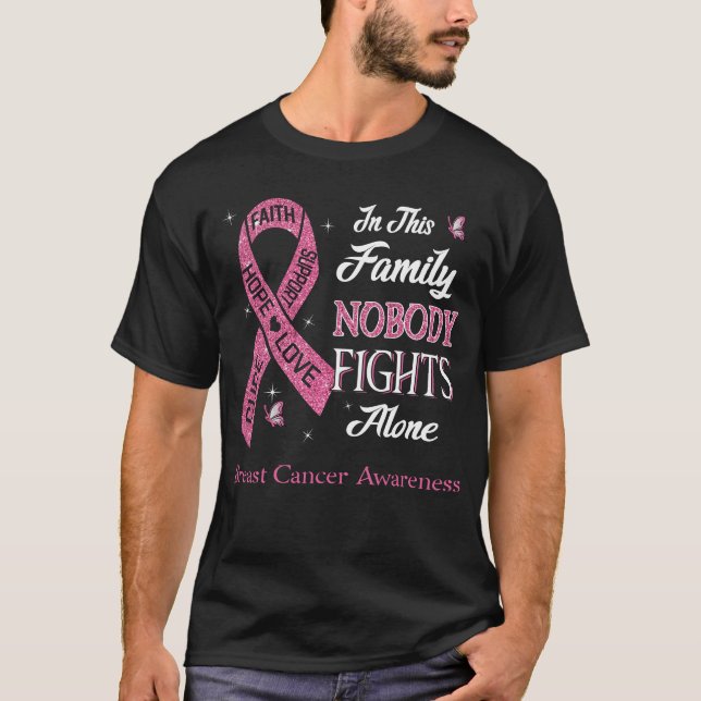 Nobody Fights Alone Breast Cancer Awareness T-Shirt (Front)