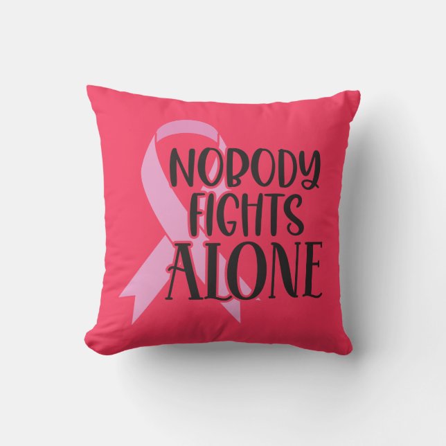Nobody Fights Alone Cancer Ribbon Throw Pillow (Front)