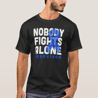 Nobody Fights Alone Dark Blue Ribbon Colon Cancer  T-Shirt