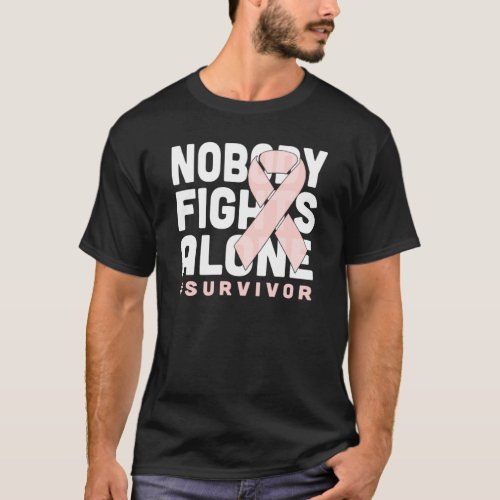 Nobody Fights Alone Peach Ribbon Uterine Cancer Su T_Shirt