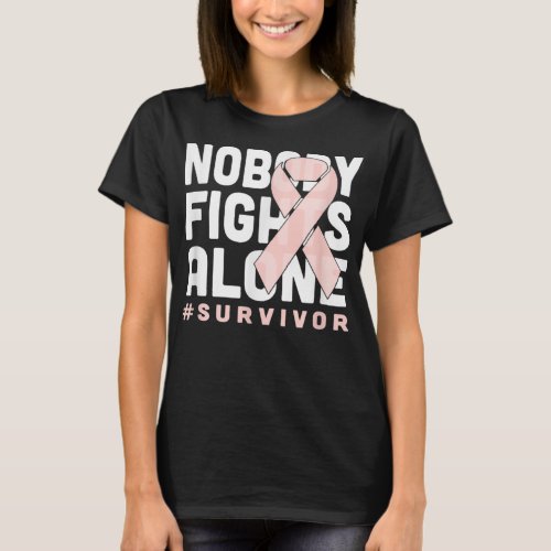 Nobody Fights Alone Peach Ribbon Uterine Cancer Su T_Shirt