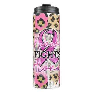 Nobody Fights Alone Pink Ribbon Leopard Print Thermal Tumbler