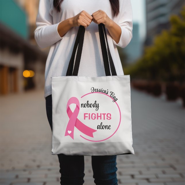 Nobody Fights Alone Pink Ribbon Tote Bag (Creator Uploaded)