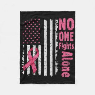 Nobody Fights Breast Cancer Alone American Flag Pi Fleece Blanket