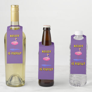 Nobody is perfect - flamingo with swimming ring bottle hanger tag