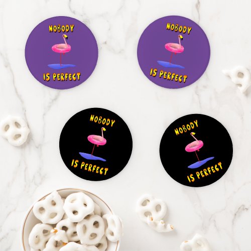 Nobody is perfect _ flamingo with swimming ring coaster set