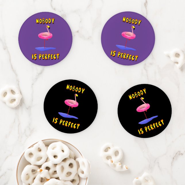 Nobody is perfect - flamingo with swimming ring coaster set (In Situ)