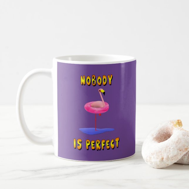 Nobody is perfect - flamingo with swimming ring coffee mug (With Donut)