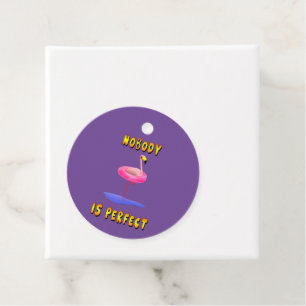 Nobody is perfect - flamingo with swimming ring favor tags