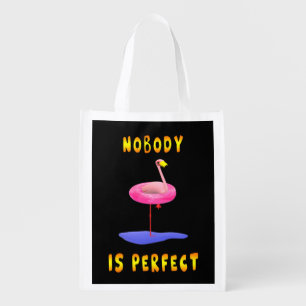 Nobody is perfect - flamingo with swimming ring grocery bag