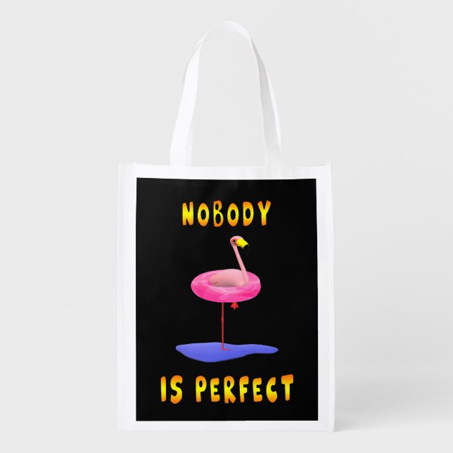 Nobody is perfect - flamingo with swimming ring grocery bag (Front)