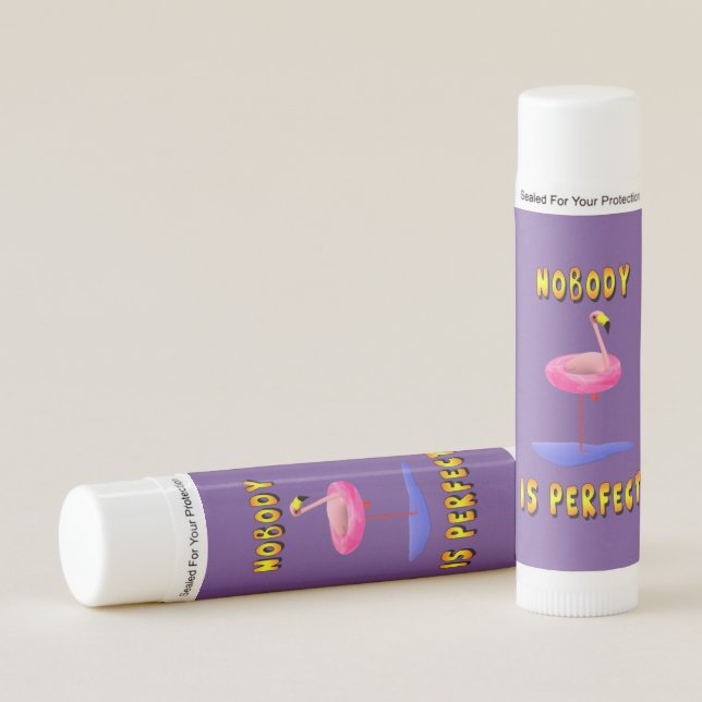 Nobody is perfect - flamingo with swimming ring lip balm (Front)