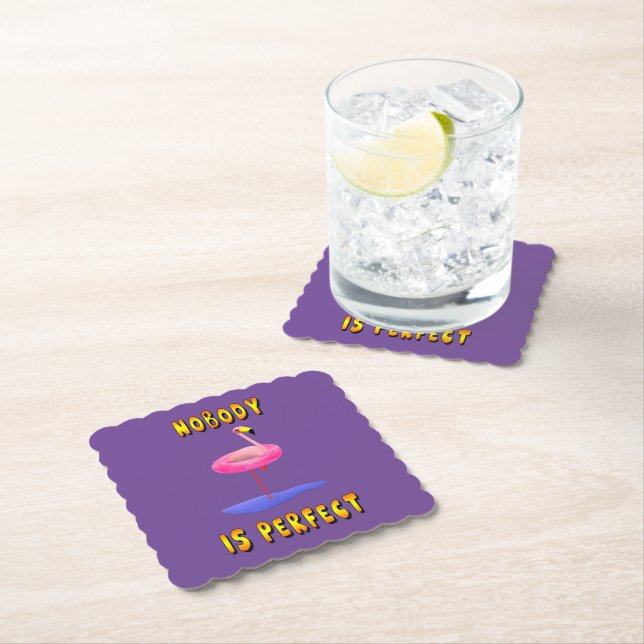 Nobody is perfect - flamingo with swimming ring paper coaster (Insitu)