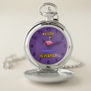 Nobody is perfect - flamingo with swimming ring pocket watch