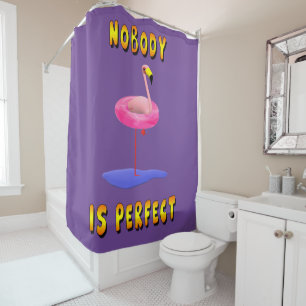 Nobody is perfect - flamingo with swimming ring shower curtain