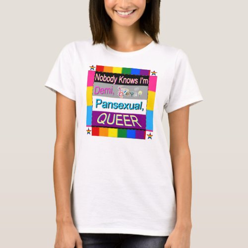 Nobody Knows Im Demi Sapio Pansexual QUEER Tee