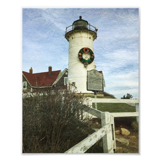 Nobska Lighthouse at Christmas Art Photo Print (Front)