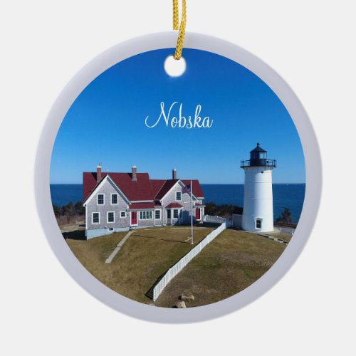 Nobska Lighthouse Cape Cod Christmas Ceramic Ornament
