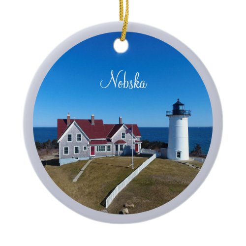 Nobska Lighthouse Cape Cod Christmas Ceramic Ornament
