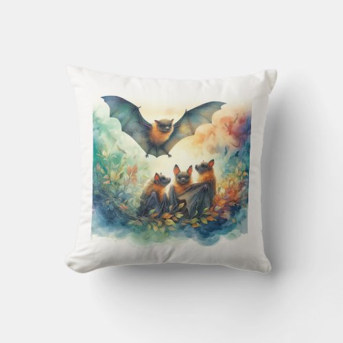 Noctules in Harmony 030624AREF102 _ Watercolor Throw Pillow