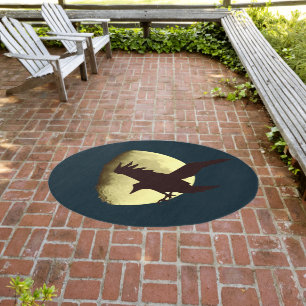 Nocturnal Crow Silhouetted Against A Harvest Moon Outdoor Rug