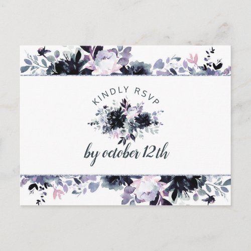 Nocturnal Dusty Blue Wedding Meal Choice RSVP Postcard