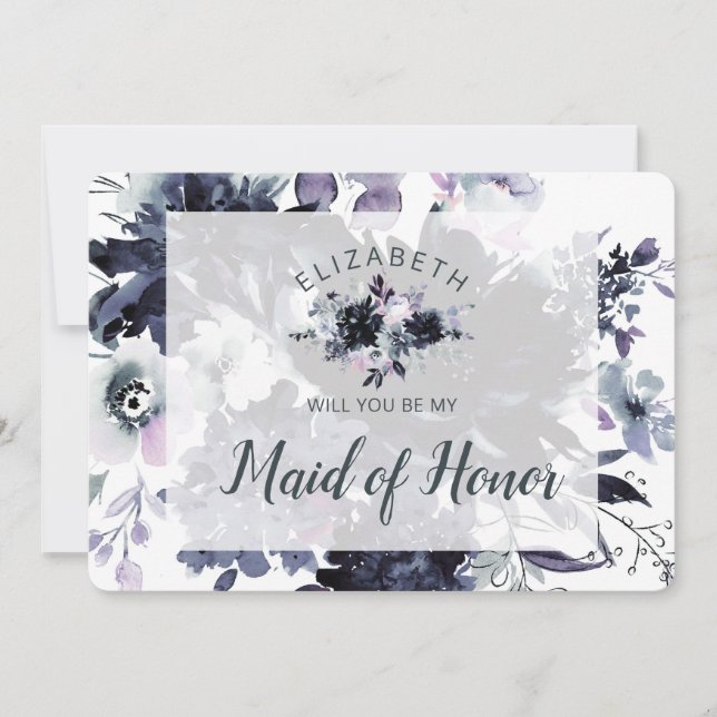 Nocturnal Floral Be My Maid of Honor Proposal Card (Front)