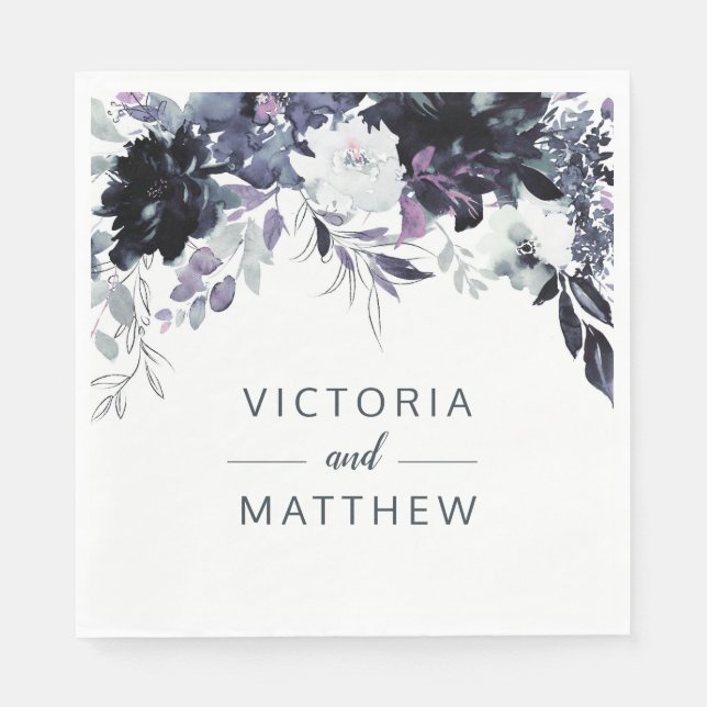 Nocturnal Floral Border Wedding Monogram Dinner Napkins (Front)