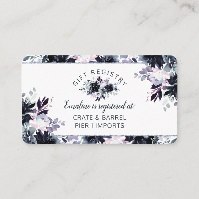Nocturnal Floral Bridal Shower Gift Registry Enclosure Card (Front)