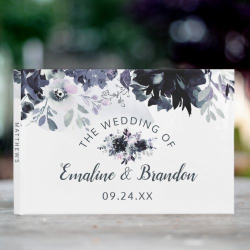 Nocturnal Floral Chic Navy Watercolor Wedding Guest Book