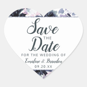 Nocturnal Floral Chic Watercolor Save the Date Heart Sticker