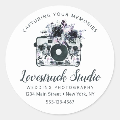Nocturnal Floral Custom Logo Photography Business Classic Round Sticker