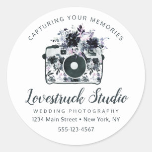 Nocturnal Floral Custom Logo Photography Business Classic Round Sticker