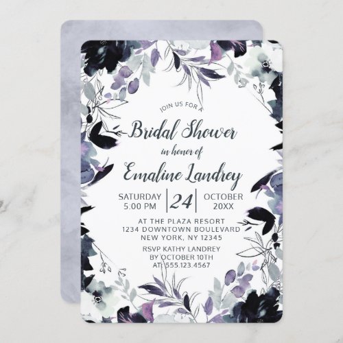 Nocturnal Floral Dusty Blue Wedding Bridal Shower Invitation