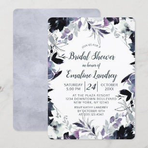 Nocturnal Floral Dusty Blue Wedding Bridal Shower Invitation