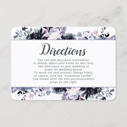 Nocturnal Floral Dusty Blue Wedding Directions Enclosure Card