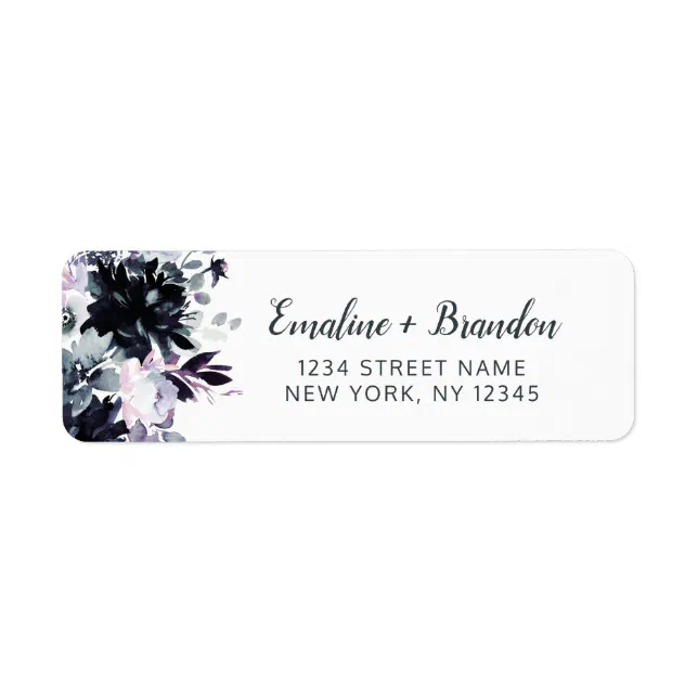 Nocturnal Floral Dusty Blue Wedding Return Address Label | Zazzle