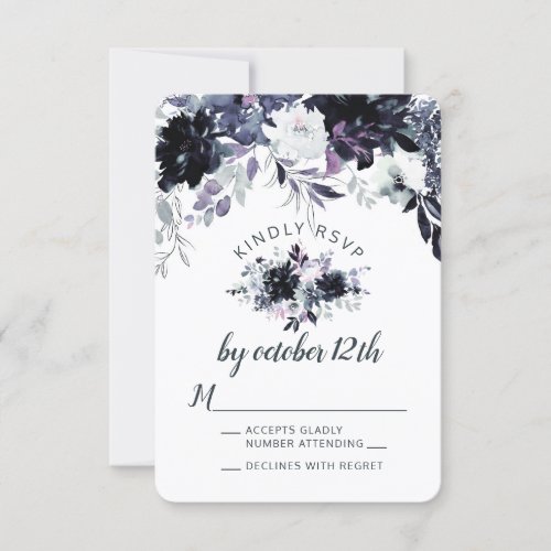 Nocturnal Floral Dusty Blue Wedding RSVP Reply