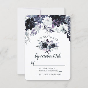 Nocturnal Floral Dusty Blue Wedding RSVP Reply Card
