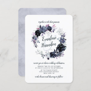 Nocturnal Floral Dusty Blue Wreath Wedding Invitation