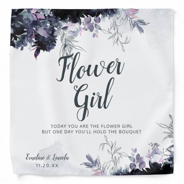 Nocturnal Floral Flower Girl Quote Handkerchief Bandana (Front)
