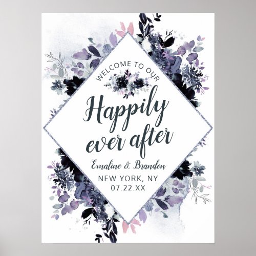 Nocturnal Floral Happily Ever After Reception Sign