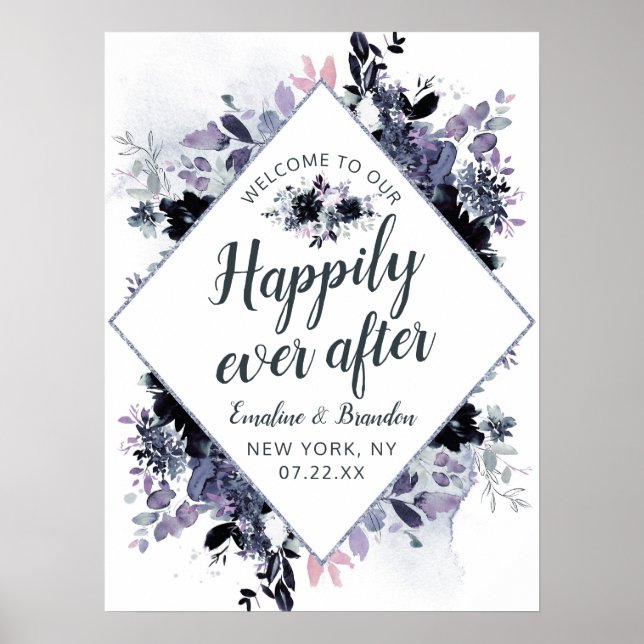 Nocturnal Floral Happily Ever After Reception Sign (Front)