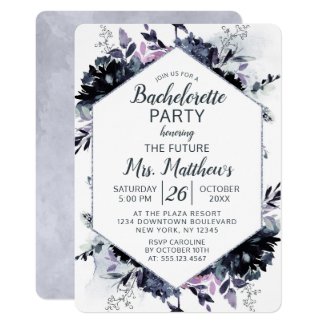 Nocturnal Floral Hexagon Frame Bachelorette Party Invitation